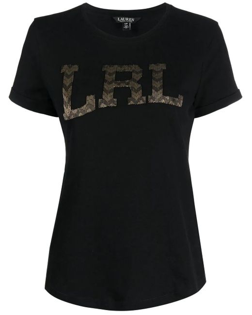 Ralph Lauren Black Hailly Beaded-Logot-Shirt