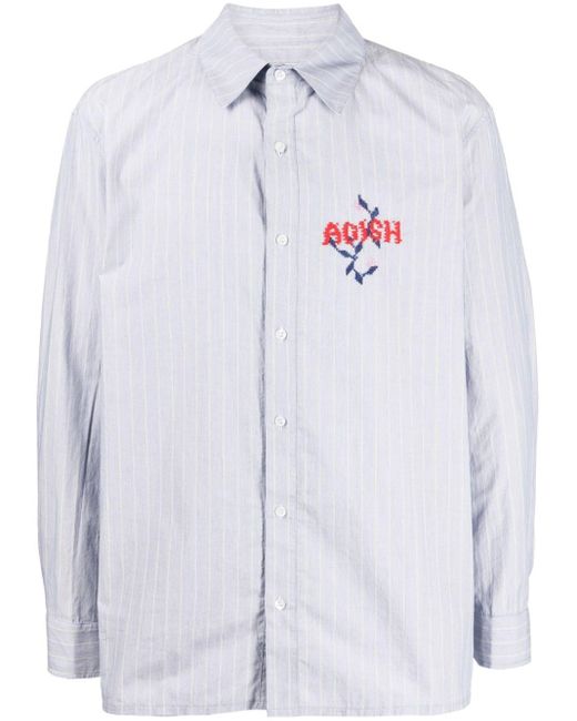 Adish Blue Nafnuf Logo-embroidered Striped Shirt for men