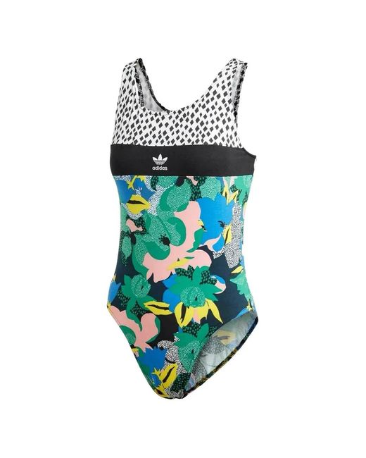 Adidas Blue Floral-Print Bodysuit