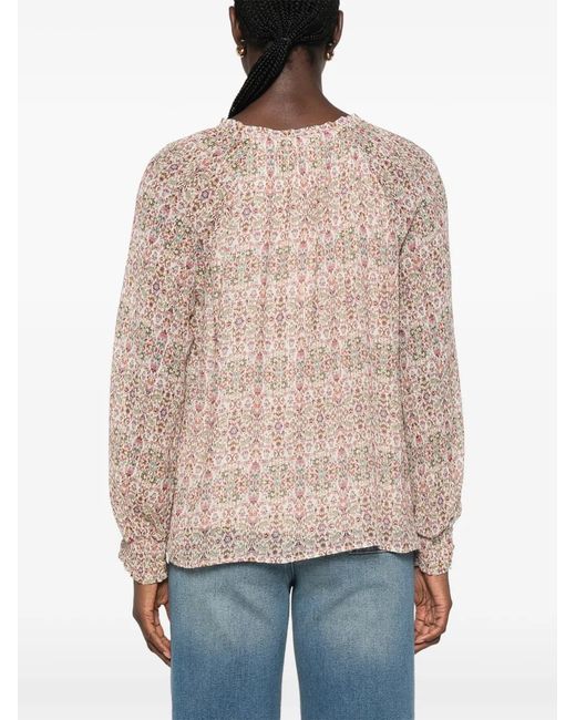 MAISON 123 Natural Damia Floral-Print Tie-Neck Blouse