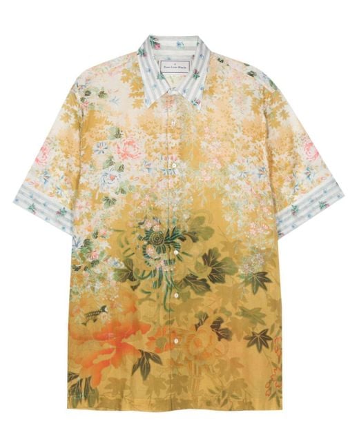 Pierre Louis Mascia Yellow Floral-print Cotton Shirt for men