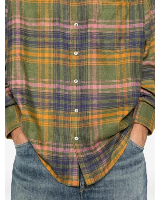 LC23 Green Plaid-Pattern Chest-Pocket Shirt for men