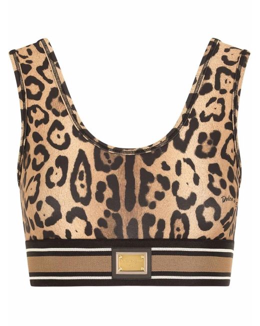 Dolce & Gabbana Brown Leopard-Print Crop Top