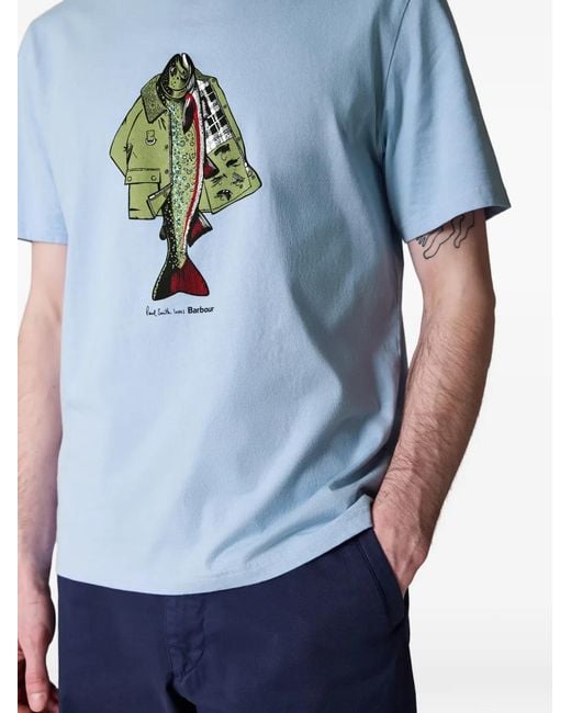 Paul Smith Blue X Barbour Graphic-Print T-Shirt for men