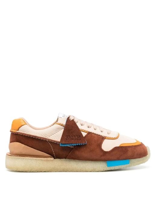 Clarks Brown Colour-Block Panelled Low-Top Sneakers for men
