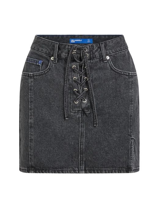 Karl Lagerfeld Gray Lace-Up Denim Mini Skirt
