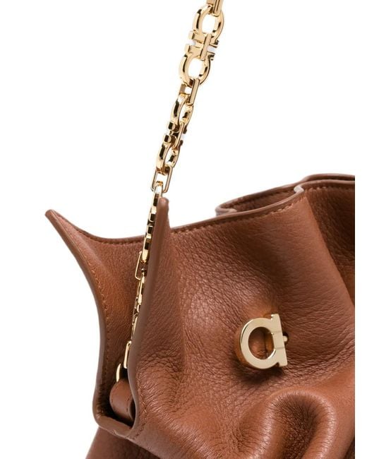 Ferragamo Brown Gancini Leather Shoulder Bag