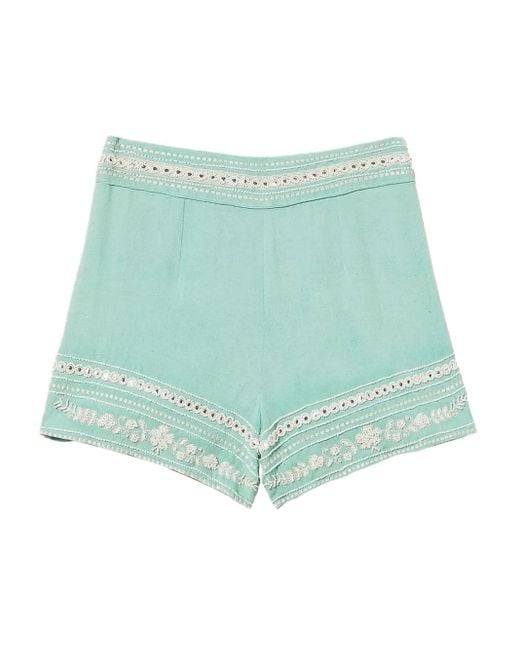 Twinset Green Embroidered High-Waisted Shorts