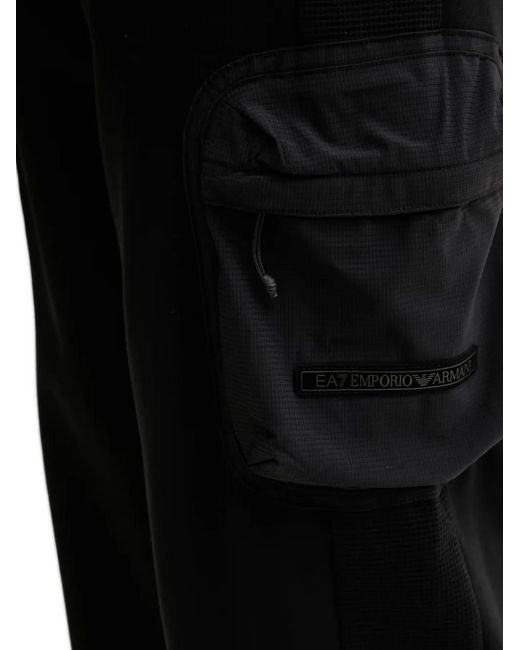 EA7 Black Logo-Patch Track Pants for men