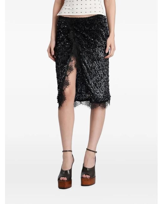 Siedres Black Sequin-Embellished Lace-Trim Skirt