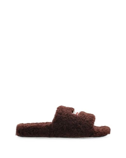 Balenciaga Brown Logo-Embroidered Faux-Fur Slides for men