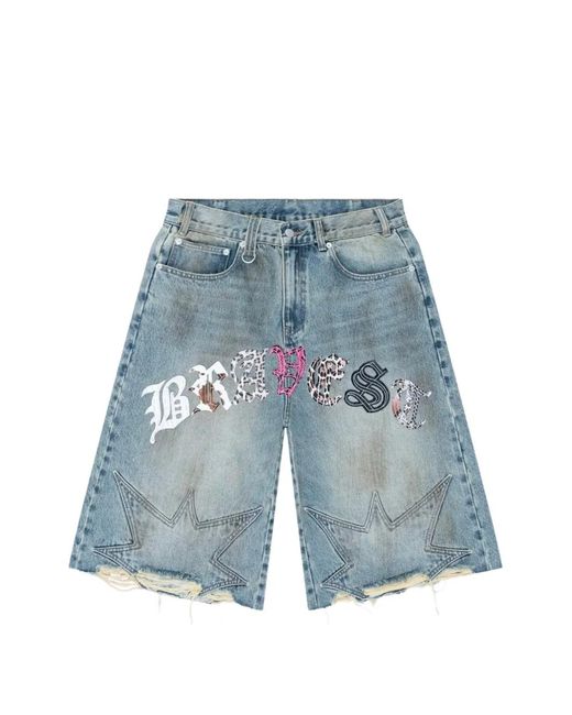 Bravest Studios Blue Short En Jean Patchwork À Effet Usé Urchin for men