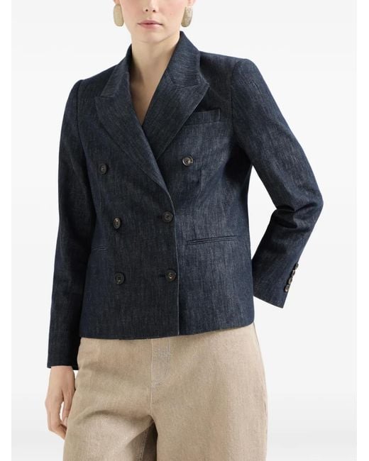 Brunello Cucinelli Blue Blazer En Sergé À Effet Denim