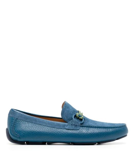 Ferragamo Blue Gancini-Detail Calf-Leather Loafers for men