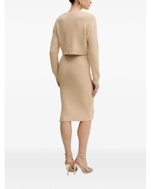 Morgan Natural Cable-Knit Button-Detail Midi Dress And Sweater