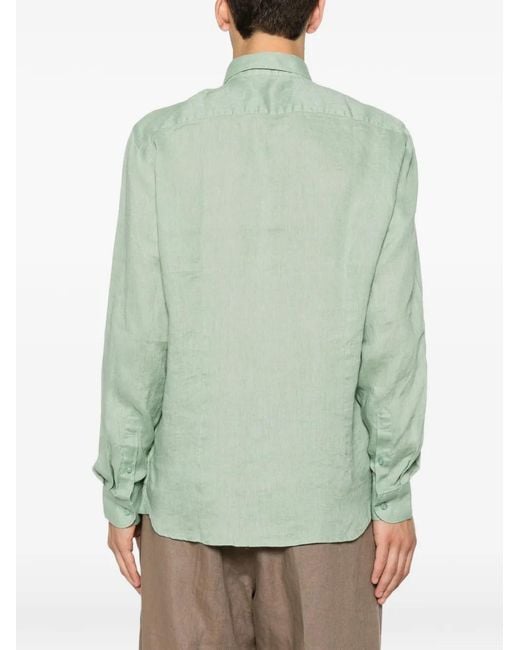 Impure Green Spread-Collar Long-Sleeve Shirt for men