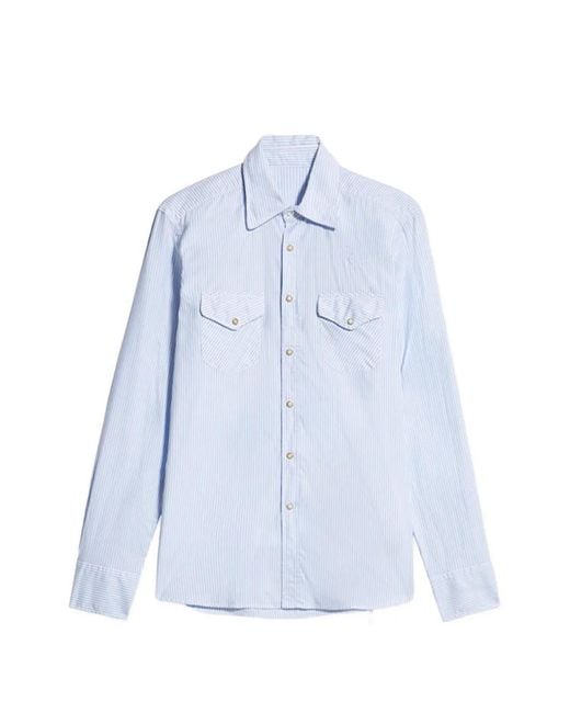 Fortela Blue Striped Patch-Pockets Shirt for men