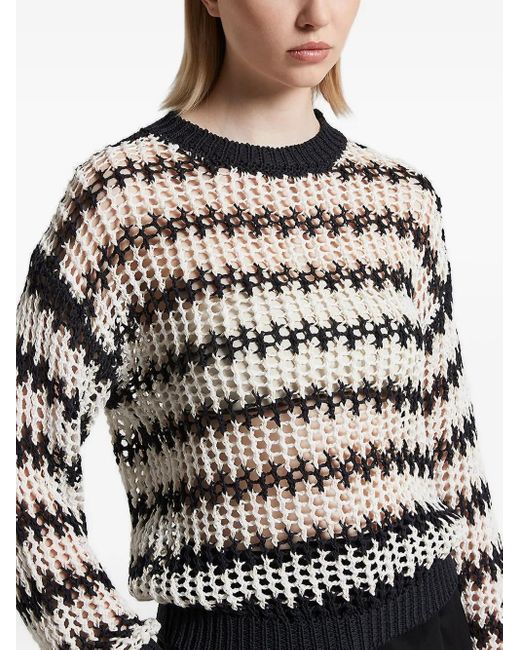 Peserico Black Stripe-Pattern Open-Knit Sweater