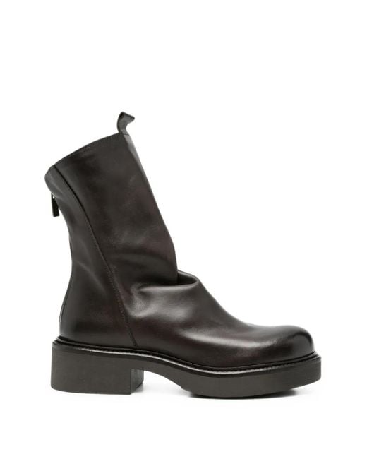 METISSE Black Rear-Zip Leather Ankle Boots