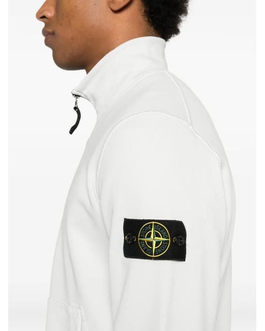 Stone Island White Zip-Up Logo-Patch Sweatshirt for men