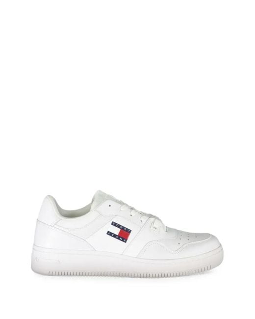 Tommy Hilfiger White Court Logo-Patch Sneakers for men