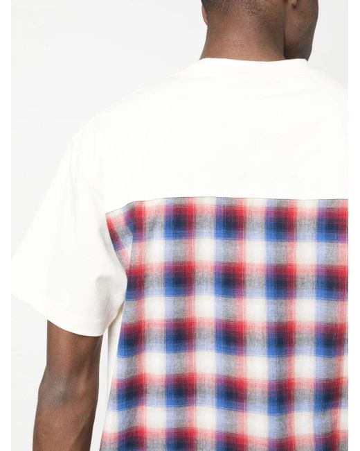 Pleasures White Plaid-Design Cotton T-Shirt for men