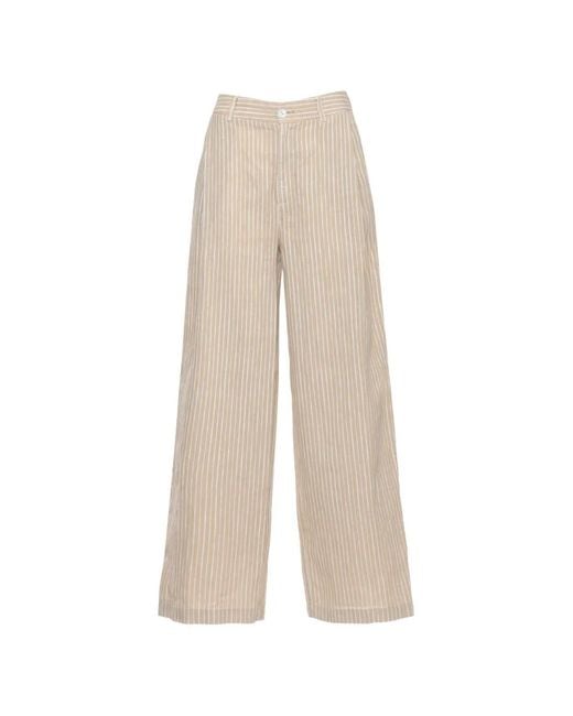 120% Lino White Vertical-Stripe Linen Trousers