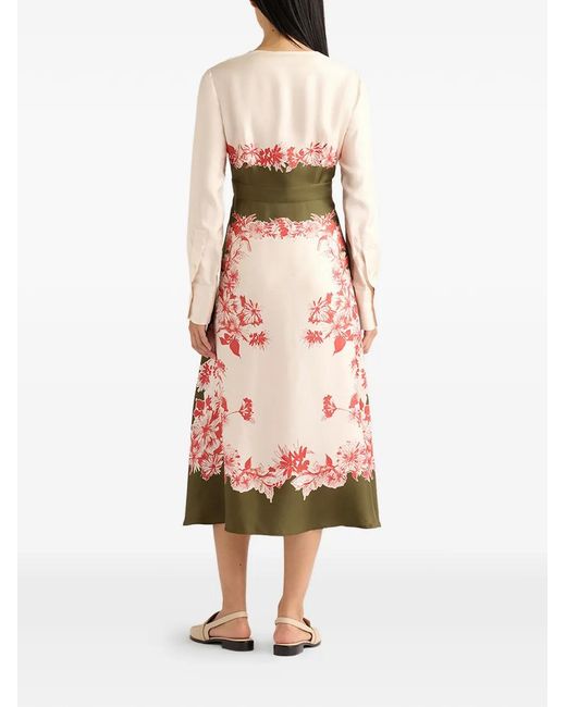 Momoní White Pilar Floral-Print V-Neck Midi Dress