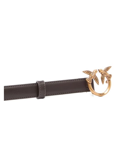 Pinko White Bird-Buckle Leather Belt