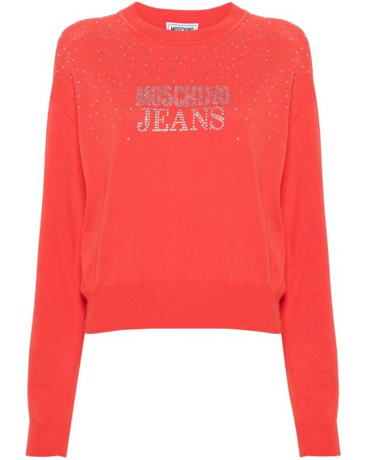 Moschino Red Logo-Embellished Crew-Neck Jumper