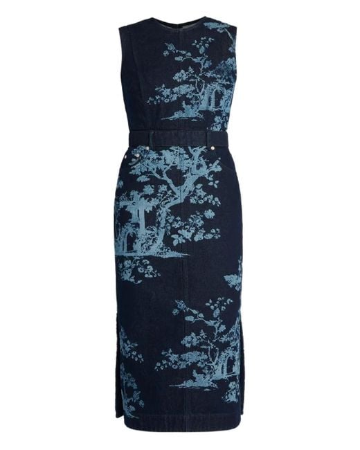 Erdem Blue Ärmelloses Kleid Mit Bäume-Print