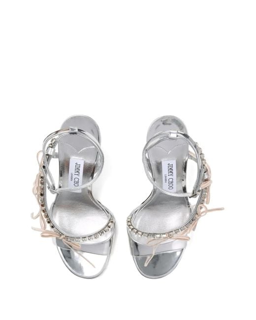 Jimmy Choo White 100Mm Lula Crystal-Embellished Bow Sandals