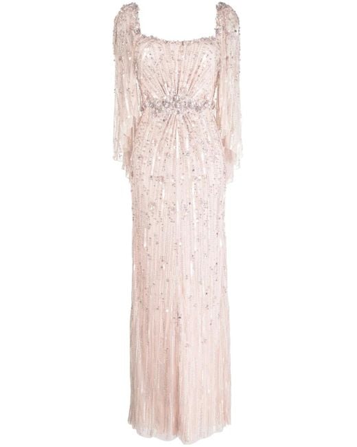 Jenny Packham Pink Brightstar Floral-Appliqué Fitted Dress