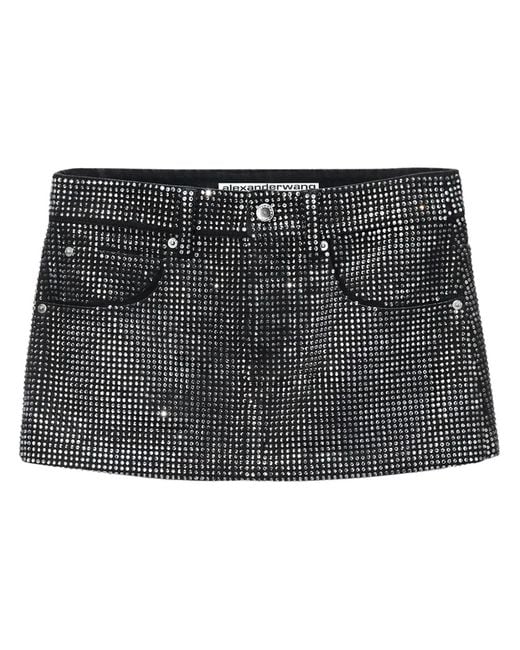 Alexander Wang Black Crystal Embellished Denim Mini Skirt