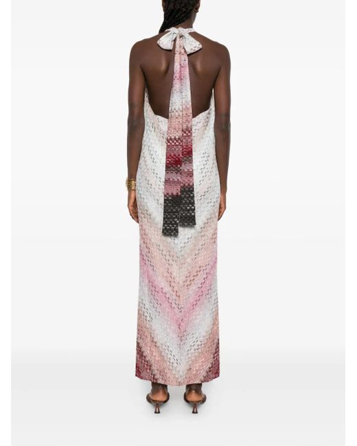 Missoni Maxi-Jurk Met Hoge Hals En Chevron Streep in het Pink