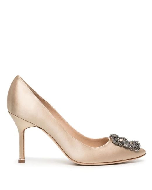 Manolo Blahnik Natural Hangisi Satin Pumps