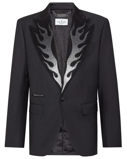 Philipp Plein Black Flame Single-Breasted Blazer for men