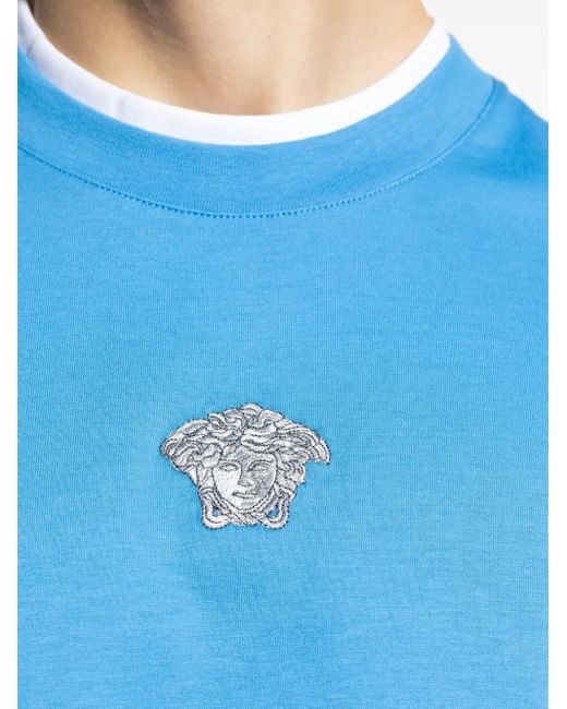 Versace Blue Medusa-Embroidered T-Shirt for men
