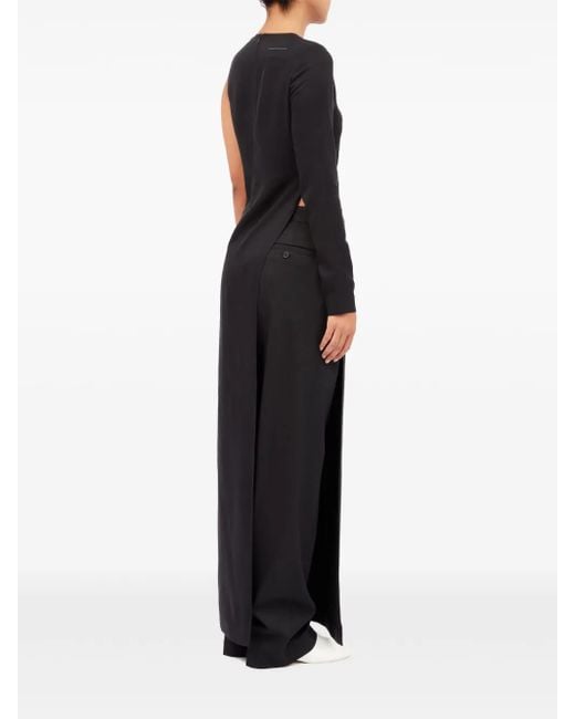 MM6 by Maison Margiela Black Pintucked One-Shoulder Blouse