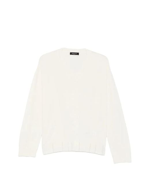 Fabiana Filippi White V-Neck Ribbed-Trim Sweater