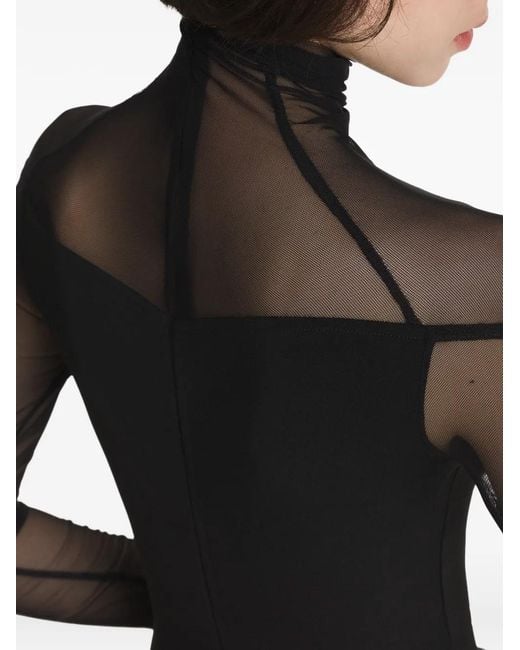 2310 STUDIO Black Mesh-Panel Long-Sleeve Bodysuit
