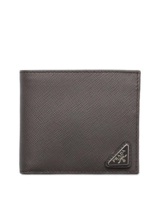 Prada Gray Textured-Leather Bi-Fold Wallet for men