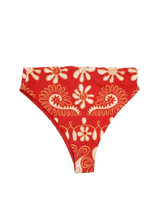 Cala De La Cruz Red Paisley-Print High-Waisted Bikini Bottoms
