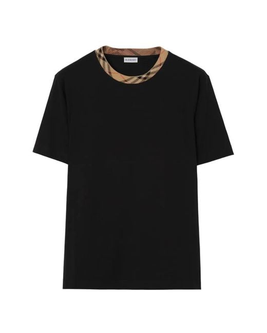 Burberry Black Check Trim Cotton T-Shirt for men
