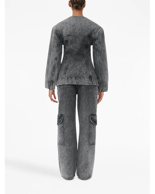 Ganni Gray Mid-Rise Wide-Leg Jeans