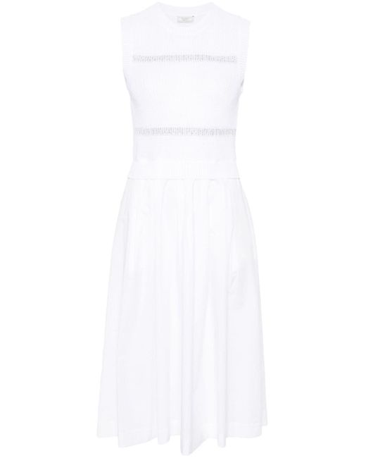 Peserico Knitted-panel Flared Midi Dress in het White