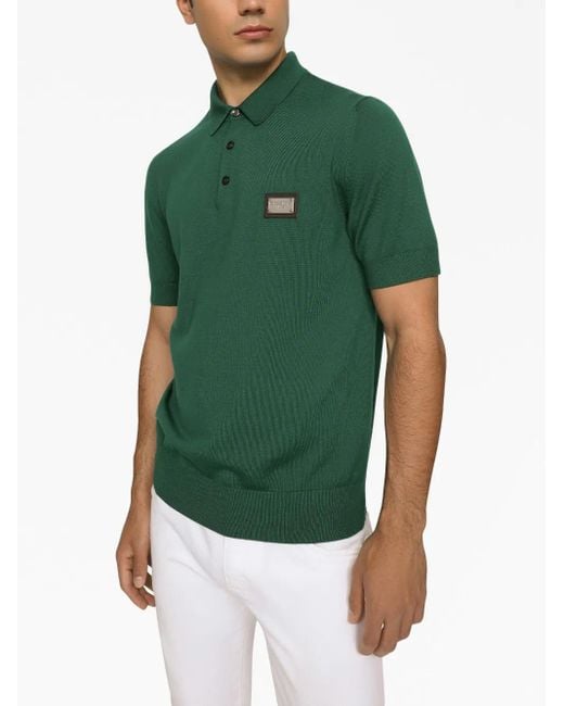 Dolce & Gabbana Green Logo-Tag Wool Polo Shirt for men