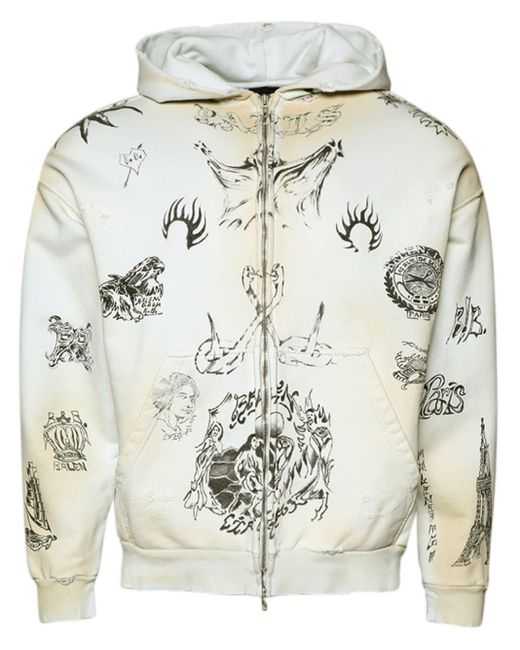 バレンシアガ パーカー 白 ホワイト タトゥーロゴ メタル メンズ Balenciaga Tat ジップアップ パーカー ホワイト | Lyst