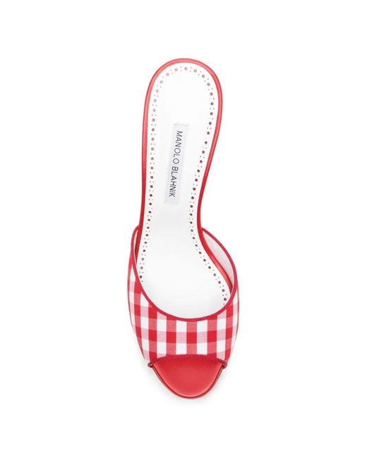 Manolo Blahnik Pink Jadara Gingham Mules