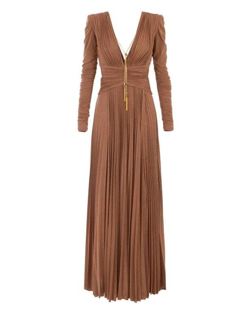 Elisabetta Franchi Geplooide Maxi-Jurk in het Brown